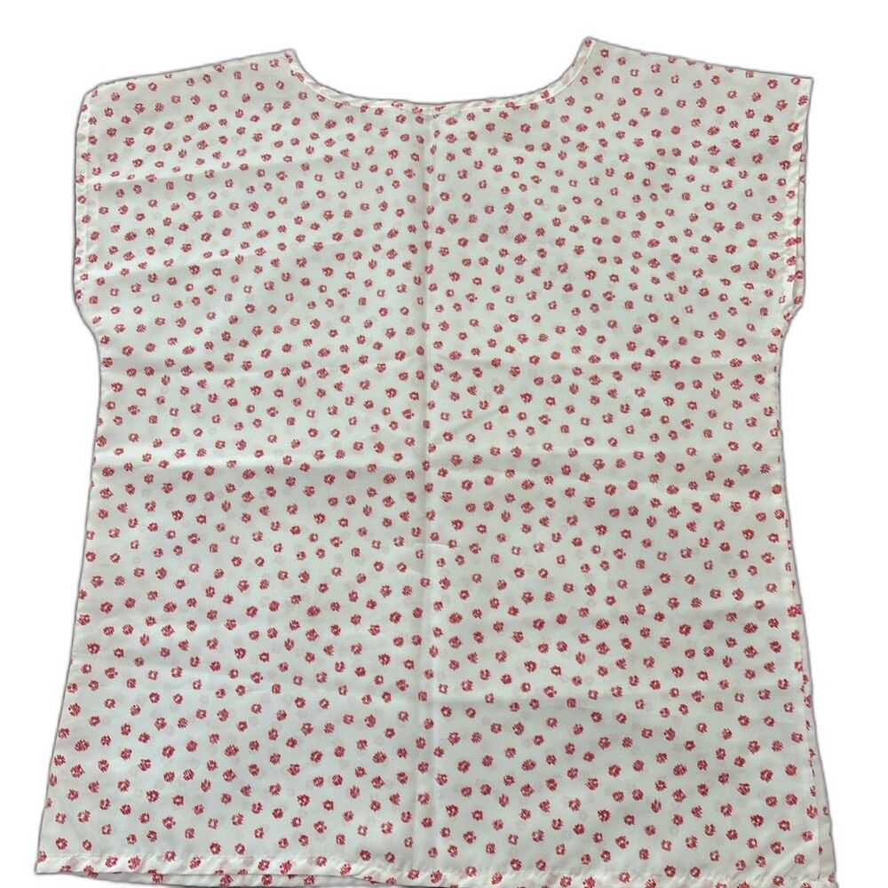 Vintage Handmade Red White Floral Sleeveless Blouse Cottagecore Size Large